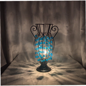 B303 Wrought Iron Blue Bead Table & Floor Lamp Decorative Ambient Lighting 12.6″