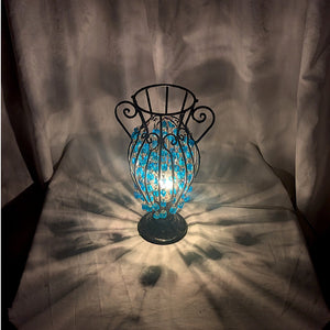 B303 Wrought Iron Blue Bead Table & Floor Lamp Decorative Ambient Lighting 12.6″