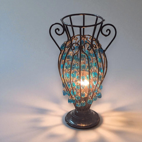 B303 Wrought Iron Blue Bead Table & Floor Lamp Decorative Ambient Lighting 12.6″