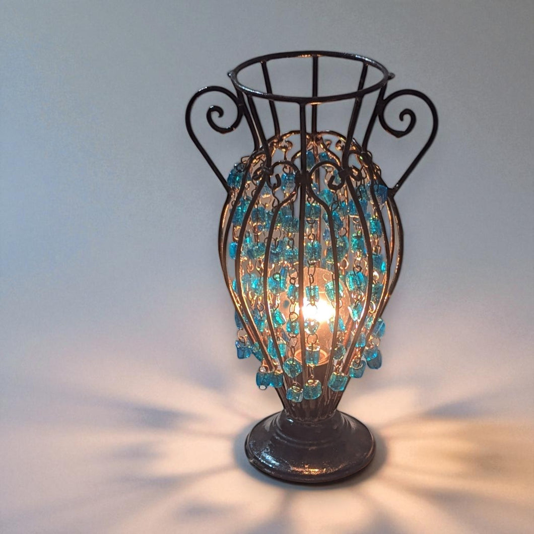 B303 Wrought Iron Blue Bead Table & Floor Lamp Decorative Ambient Lighting 12.6″