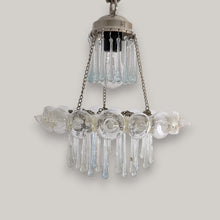 Load image into Gallery viewer, B305 Mid-Century Vintage Glass Teardrops Silver Pendant Chandelier Crystal Look