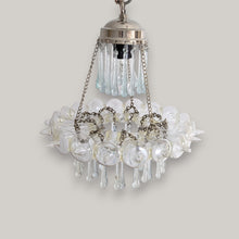 Load image into Gallery viewer, B305 Mid-Century Vintage Glass Teardrops Silver Pendant Chandelier Crystal Look