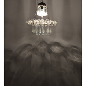 B305 Mid-Century Vintage Glass Teardrops Silver Pendant Chandelier Crystal Look