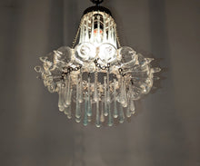 Load image into Gallery viewer, B305 Mid-Century Vintage Glass Teardrops Silver Pendant Chandelier Crystal Look