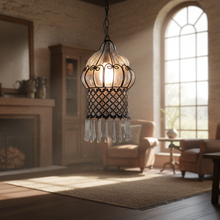 Load image into Gallery viewer, B310 Handmade Moroccan Glass Lantern - Wrought Iron &amp; Blown Glass Pendant Light