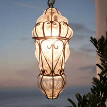 Load image into Gallery viewer, B48LG Large Wrought Iron Vintage Hanging Clear Glass Mouth-blown Lantern/Lamp