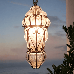 B48LG Large Wrought Iron Vintage Hanging Clear Glass Mouth-blown Lantern/Lamp