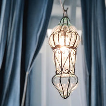 Load image into Gallery viewer, B48R Mouth-Blown Clear Glass Wrought Iron French Style Hanging Lamp