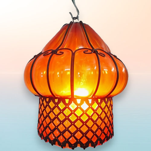 B67 Egyptian Handblown Glass & Wrought Iron Lamp – Amber Glass, Antique Spirit