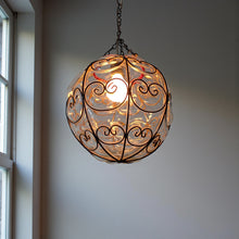 Load image into Gallery viewer, B99 Mouth-Blown Clear Glass Ball Pendant with Wrought-Iron Frame Hanging Lamp