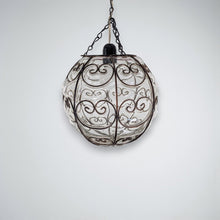 Load image into Gallery viewer, B99 Mouth-Blown Clear Glass Ball Pendant with Wrought-Iron Frame Hanging Lamp