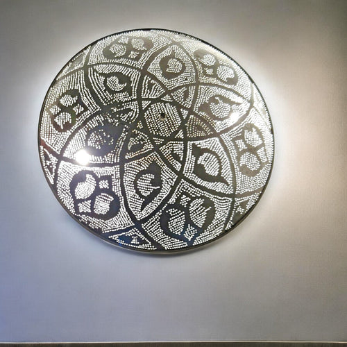 BM16 Circle Round Steel Moroccan Silver Flush Mount Ceiling Light Fixture Lamp
