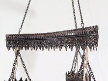 Load image into Gallery viewer, BR135 White Glass Triple Shades Chandelier Ornate Metal Filigree Vintage Look