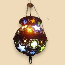 Load image into Gallery viewer, BR205 Handcrafted Moroccan Brass Pendant Lamp Pierced Filigree Boho Star Lantern