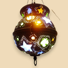 Load image into Gallery viewer, BR205 Handcrafted Moroccan Brass Pendant Lamp Pierced Filigree Boho Star Lantern