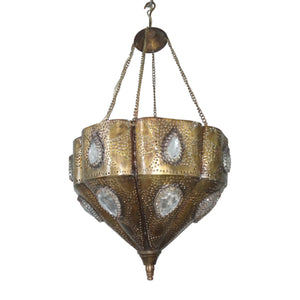 BR276 Vintage Conical Brass Pendant Light with Crystal Accents – Two-Tier Design