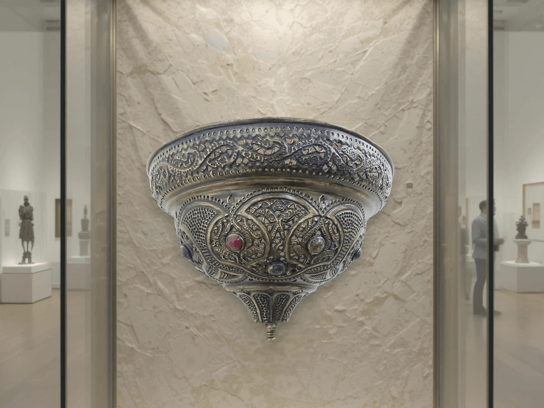 BR283 Museum-Quality Handcrafted Brass Wall Sconce – A Masterpiece of Artisanal Metalwork with Decorative Gemstones