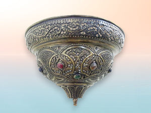 BR283 Museum-Quality Handcrafted Brass Wall Sconce – A Masterpiece of Artisanal Metalwork with Decorative Gemstones