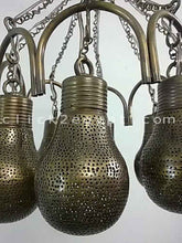 Load image into Gallery viewer, BR285 Handmade Brass Chandelier 8 Bulb-Shaped Shades Pierced Metal Pendant Light