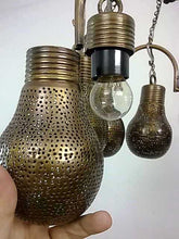 Load image into Gallery viewer, BR285 Handmade Brass Chandelier 8 Bulb-Shaped Shades Pierced Metal Pendant Light
