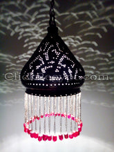 Load image into Gallery viewer, BR338 Brass Moroccan Style Hanging Lamp14&quot; Light Fixture w/ RED BEADS