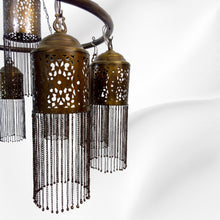 Load image into Gallery viewer, BR372 Artisan Moroccan Chandelier – Hand-Etched Brass &amp; Chain Drape