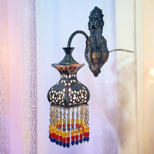 BR387 Antique Moroccan Style Color Beads Arm Wall Decor Sconce