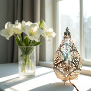 BR430 Handmade Silver Oriental Moroccan Décor Table Lamp Hand-Drilled Filigree