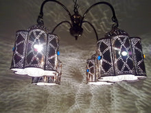 Load image into Gallery viewer, BR44 Unique Jeweled Brass Chandelier – Vintage-Inspired with Hand-Pierced Shades