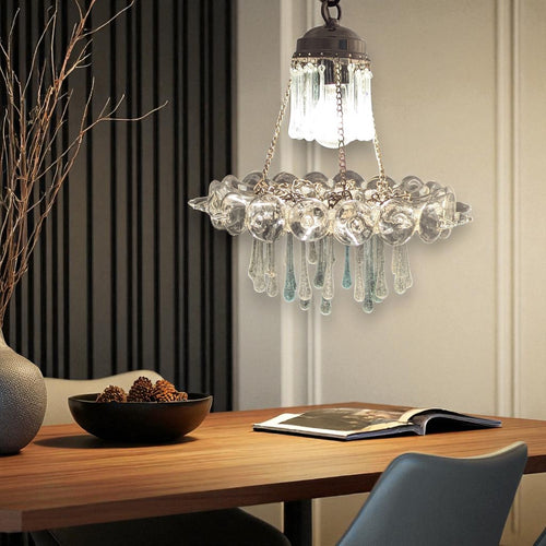 B305 Mid-Century Vintage Glass Teardrops Silver Pendant Chandelier Crystal Look