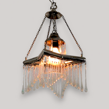 Load image into Gallery viewer, BR455 Unique Silver-Plated Brass Star Chandelier — Handcrafted Glass Teardrops, Clear Bell Shade — 23 × 23 × 46 cm (9 × 9 × 18&quot;)