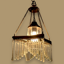 Load image into Gallery viewer, BR455 Unique Silver-Plated Brass Star Chandelier — Handcrafted Glass Teardrops, Clear Bell Shade — 23 × 23 × 46 cm (9 × 9 × 18&quot;)