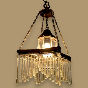 BR455 Unique Silver-Plated Brass Star Chandelier — Handcrafted Glass Teardrops, Clear Bell Shade — 23 × 23 × 46 cm (9 × 9 × 18")