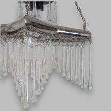 Load image into Gallery viewer, BR455 Unique Silver-Plated Brass Star Chandelier — Handcrafted Glass Teardrops, Clear Bell Shade — 23 × 23 × 46 cm (9 × 9 × 18&quot;)