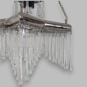 BR455 Unique Silver-Plated Brass Star Chandelier — Handcrafted Glass Teardrops, Clear Bell Shade — 23 × 23 × 46 cm (9 × 9 × 18")