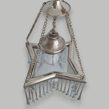 Load image into Gallery viewer, BR455 Unique Silver-Plated Brass Star Chandelier — Handcrafted Glass Teardrops, Clear Bell Shade — 23 × 23 × 46 cm (9 × 9 × 18&quot;)