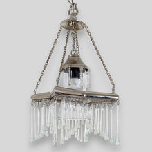 Load image into Gallery viewer, BR455 Unique Silver-Plated Brass Star Chandelier — Handcrafted Glass Teardrops, Clear Bell Shade — 23 × 23 × 46 cm (9 × 9 × 18&quot;)