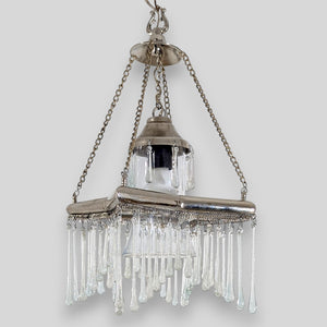BR455 Unique Silver-Plated Brass Star Chandelier — Handcrafted Glass Teardrops, Clear Bell Shade — 23 × 23 × 46 cm (9 × 9 × 18")