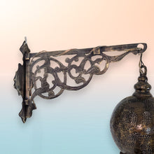 Load image into Gallery viewer, BR456 Moroccan Brass Wall Light Perforated Globe &amp; Chain Tassels Antique Patina