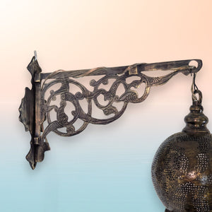 BR456 Moroccan Brass Wall Light Perforated Globe & Chain Tassels Antique Patina