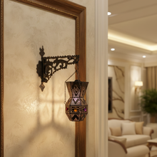 Load image into Gallery viewer, BR457 Antique Brass Moroccan/Islamic Wall Lamp Jeweled Hexagonal Pierced Lantern