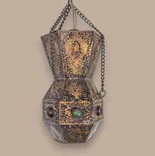 Load image into Gallery viewer, BR457 Antique Brass Moroccan/Islamic Wall Lamp Jeweled Hexagonal Pierced Lantern