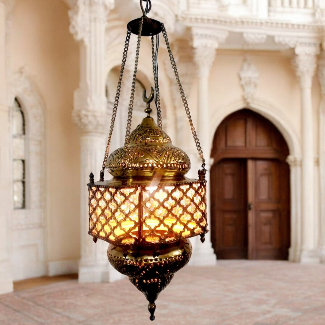 BR95M Beautiful Egyptian Polished Brass Net Light Lamp/Lantern