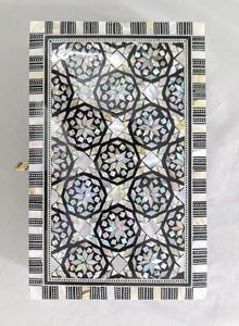 J100 Mother of Pearl Mosaic Trinket Egyptian Rectangular Velvet Jewelry Box