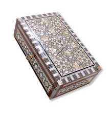 Load image into Gallery viewer, J102 Mother of Pearl Mosaic Trinket Egyptian Rectangular Velvet Jewelry Box