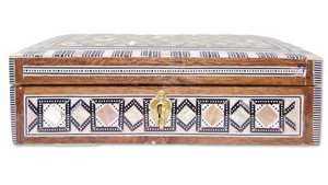 J106 Mother Of Pearl Mosaic Chest Egyptian Rectangular Jewelry Box With Key Lock