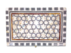 J106 Mother Of Pearl Mosaic Chest Egyptian Rectangular Jewelry Box With Key Lock