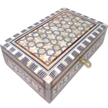 Load image into Gallery viewer, J106 Mother Of Pearl Mosaic Chest Egyptian Rectangular Jewelry Box With Key Lock