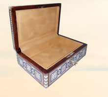 Load image into Gallery viewer, J107 Mother of Pearl Mosaic Egyptian Chest – Rectangular Jewelry Box with Lock