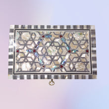 Load image into Gallery viewer, J107 Mother of Pearl Mosaic Egyptian Chest – Rectangular Jewelry Box with Lock